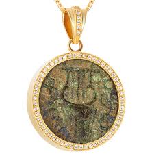 2nd Jewish Revolt Coin with Harp 14k Gold Pendant Made in Israel