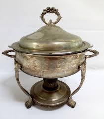 3 Legged Vintage Silverplate Fondue Melting Pot Glass Insert ...