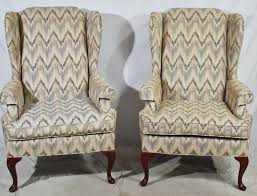 Pair of Designer Gray & Blue Flame Stitch Upholstered ...