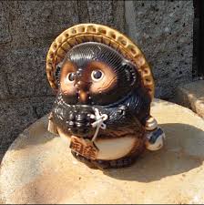 pottery raccoon dog Shigaraki ware Tanuki figurine lucky ...