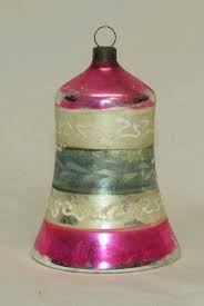 German Antique Pink Glass Striped Bell Christmas Ornament ...