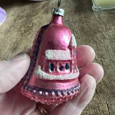 Antique Pink Bumpy Bell Glass Ornament with Embossed Church ...