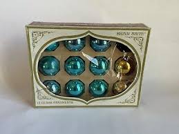 Vintage Christmas Glass Shiny Brite 11 Teal~Gold Round Ornaments Original Box | eBay
