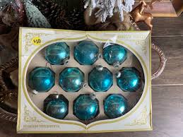 Vintage Shiny Brite Glass Christmas Ornaments Bright Blue | Original Box Set of 10 | 1950's Christmas Bulbs - Etsy