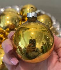12 Gold Glass Ornaments, 2 1/2" Gold Shiny Brite Ornaments ...