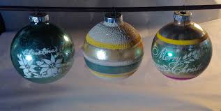3 Vintage Glass Christmas Tree Ornaments 1 Striped 1 Merry ...