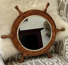 Vintage Wood & Brass Ship Wheel Wall Mirror 18.5” Maritime Nautical Boat Helm | eBay