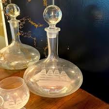 Kitchen | Mid Century Decantertall Ship Etching Etched Glass Decanter Gift Barware | Poshmark