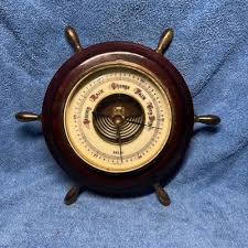 Vintage SELSI Brass Wood 6 handle Ships Wheel Desk Barometer Made in Germany | eBay