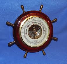 VINTAGE SURE 4 CAST WOOD & BRASS SHIP WHEEL BAROMETER - GERMANY | #1853899221