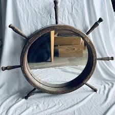 Vintage 1960s Wall Mirror Nautical Ships Wheel Den Man Cave Restaurant Wood 30” | eBay