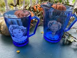 Vintage 1930s Shirley Temple Cobalt Blue Glass Cup and Pitcher - Etsy
