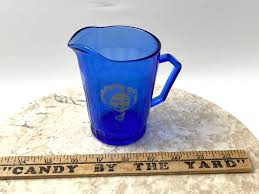 Shirley Temple Blue Glass Pitcher Small Vintage Cobalt ...