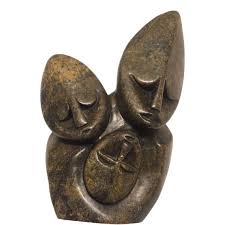 Carved Stone Family Sculpture Trio Statue Home Decor Carving ...