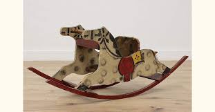 Farmhouse Antique Painted Carved Child Rocking Horse Chair