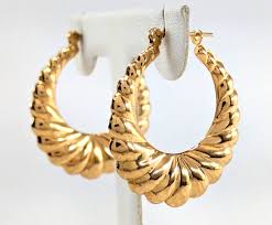14K Gold Graduated Gadroon Round Knife Edge Hoop Earrings ...