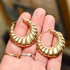 MCM 14K Puffed Scallop Hoops Earrings, Medium Yellow ...