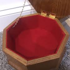 Vintage Heart & Banded Edge Inlay Octagon Wood Red Felt ...