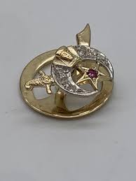 14k Yellow Gold Diamond & Ruby Shriner Masonic Mason Knife ...