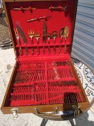 Vintage 144 pc. Set of Thai Nickel Bronze Flatware in Teak case For Sale at 1stDibs | nickel bronze flatware value