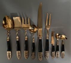 Vintage James Thailand Buddha Bronze Brass Flatware Set- 36 Pieces | Chairish