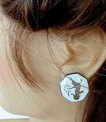 Siam silver octagonal white enamel clip on earrings with the Goddess Mekhala | eBay