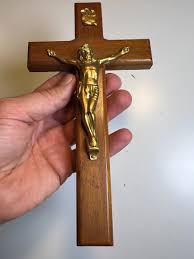 Antique Vintage Wood Wooden Wall Crucifix Brass INRI ...