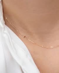 14k Gold Dainty Sideway Cross – E&E PROJECT