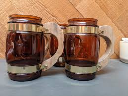Vintage 1960s set 4 SIESTA WARE Brown Amber Glass Beer Mugs ...