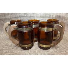 Vintage 1960s Siesta Ware Amber Glass Barrel Mugs Set of 5 ...