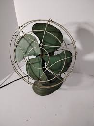 Antique Signal Green Metal Rotating Fan