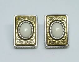 Brighton Rectangle Silver/Gold Tones with White Center Post Earrings | eBay