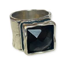 Silpada Sterling 925 Silver R1453 Smoky Quartz Hammered Wide Band Ring Sz 7.25 | eBay