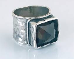 Silpada Sterling Silver Smoky Quartz Square Ring, Retired Silpada 925 Silver Brown Stone Ring, Big Hammered Oxidized Silver Cigar Band Ring - Etsy
