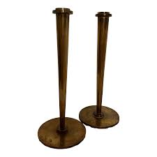 Vintage Mid-Century Solid Brass Candlesticks - a Pair | Chairish