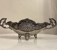 Vintage Decorative Two-Handled Bowl Floral Repousse ...