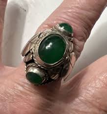 Green Chrysoprase vintage STERLING SILVER 0.925 1" BAND RING ...