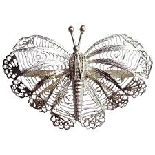 Vintage Sterling Silver Filigree Moth Butterfly Brooch Pin ...