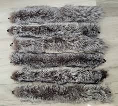Extra Large Real Fur Trim Scarf for Hood Whole Skin Silver ...