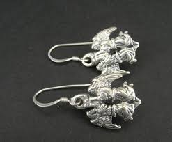 Earrings Silver Two Angels Holding onto Ring Sterling 925 ...