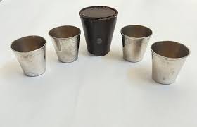 Vintage Metal Traveling 4 Shot Glasses Brown Leather Travel Case Stackable (C) | eBay