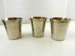 Vtg Germany Leather Case 3 Silver Metal Brass-Lined Stacking Cups Shot Glass S04 | eBay