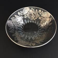 Silver Overlay Console Serving Bowl 12" Vintage Chrysanthemum 1/4" Silver Border | eBay