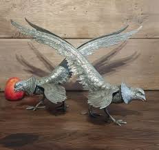 Pair of Fighting Vintage Silver Pheasants Mid Century ...