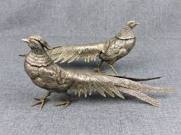 Pair of Art Deco French Silver Pheasant Table Centerpieces