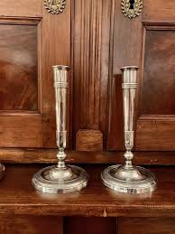 19th Century Pair of Directoire Silver metal Bronze Directoire Candlesticks For Sale at 1stDibs