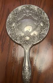 Vintage Vanity Hand Mirror Silver Plate Repousse Raised ...