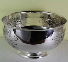 1970's Vintage/New Frank Cobb Silverplate Punch Bowl, Hand Chased | Chairish