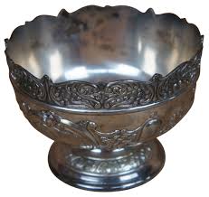 Vintage Japanese Repousse Silver Plate Round Footed Pedestal ...