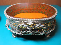 6" Vintage Footed Ormolu Jewelry Casket Beveled Glass ...